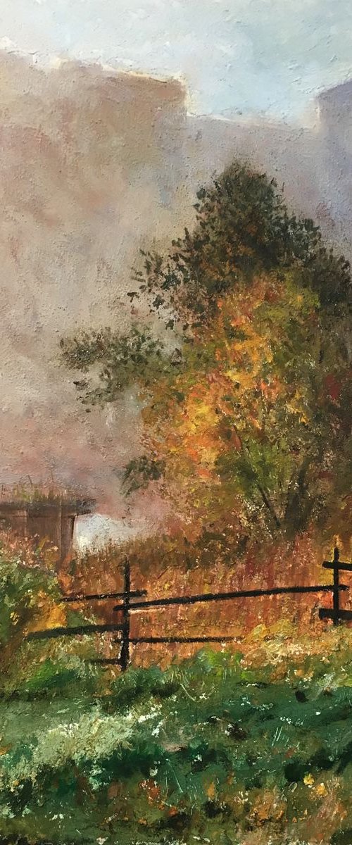 Autumn painting Foggy Paris (80x80cm) Modern Art by Leo Khomich