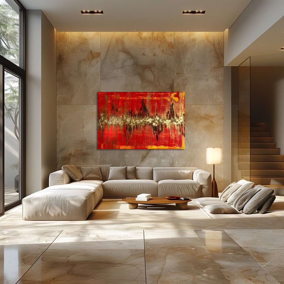 Abstract Acrylic Painting By Exclusive Arts, 47 X 31, Golden Fire, Original Artwork