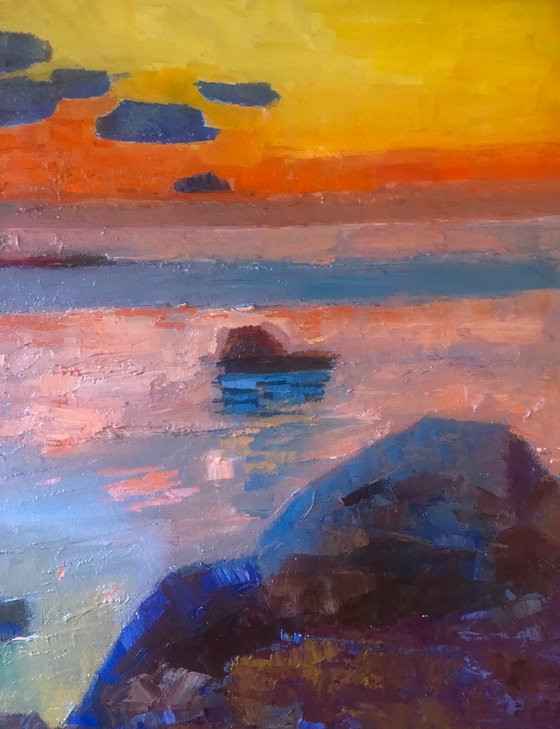Pacific sunset oil seascape