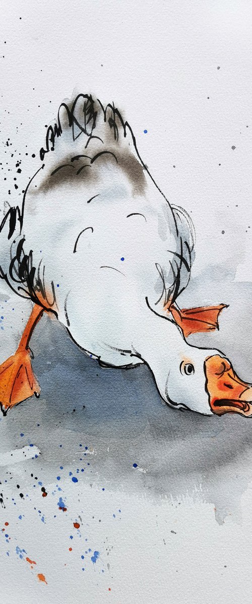 Angry Goose #1 - Angry Goose A by Olga Beliaeva Watercolour
