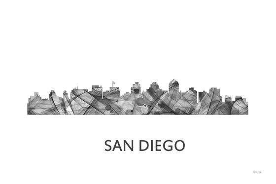 San Diego California Skyline WB BW