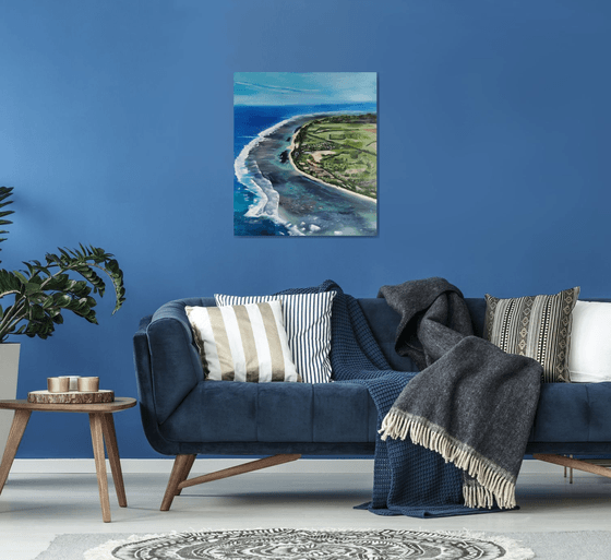 Island, original landscape waves, ocean oil painting, Gift art for home