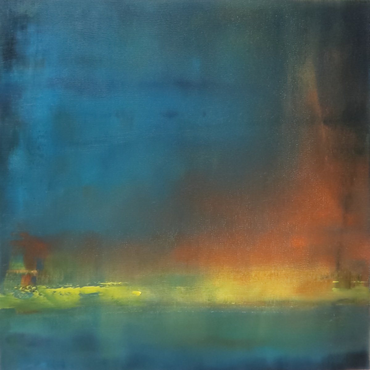 Abstract Landscape Oil Painting By Howard Sills, 12 X 12, Into The Blue 2, Original Artwork