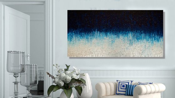 Cascade of Blue - LARGE,  TEXTURED, PALETTE KNIFE ABSTRACT ART – EXPRESSIONS OF ENERGY AND LIGHT. READY TO HANG!