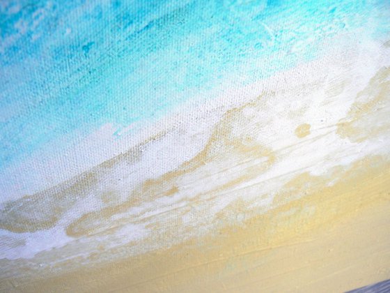 Whispering Waves  (Ready to hang - Large painting in turquoise and blues, water, seaside, waves)