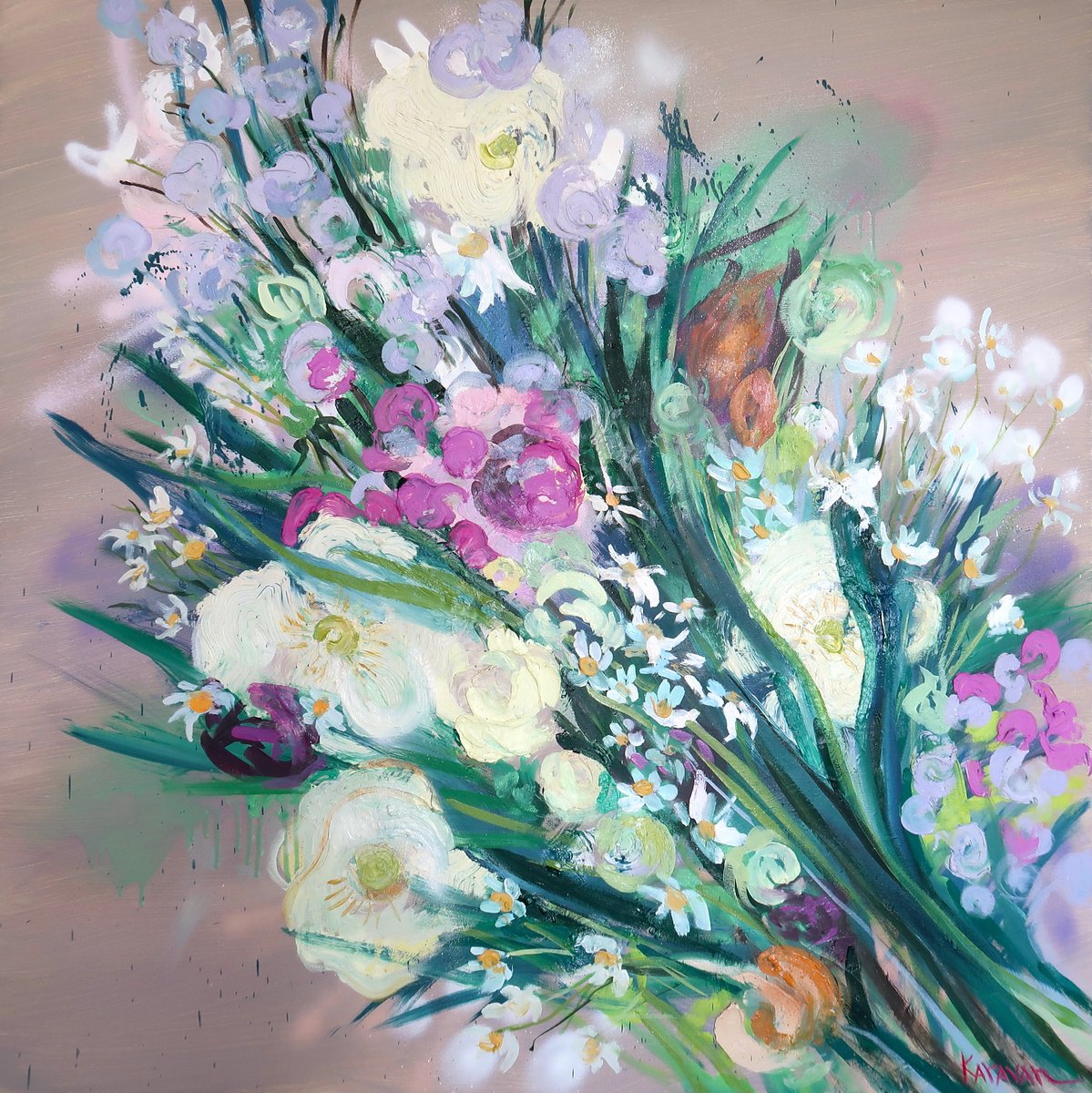 Impressionistic Botanical Oil Painting By Nataliia Karavan, 39 X 39", A Vibrant Moment, Original Artwork
