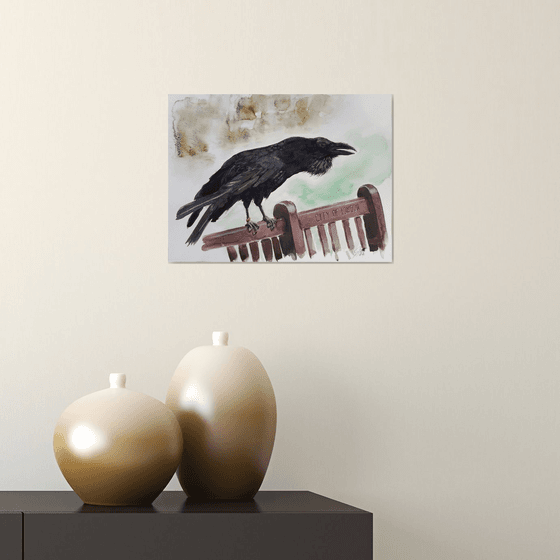 Raven of the Tower of London / FROM MY A SERIES OF BIRDS / ORIGINAL WATERCOLOR PAINTING