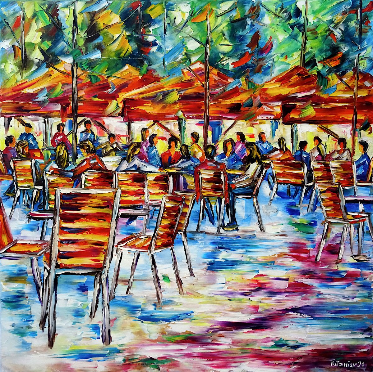Expressive Oil Painting , In The Jardin Des Tuileries By Mirek Kuzniar, 24 X 24, Artwork For Sale On Artfinder