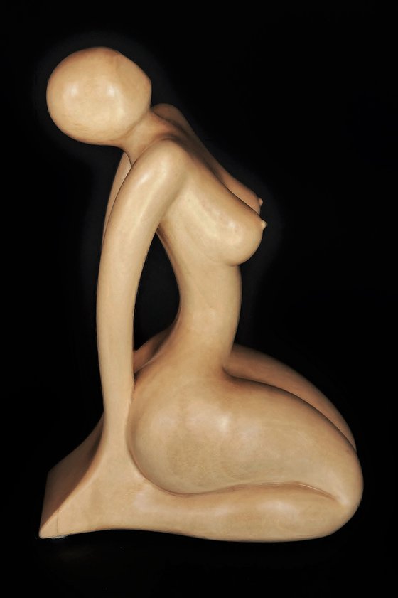 Nude Woman wood sculpture MEDITATION