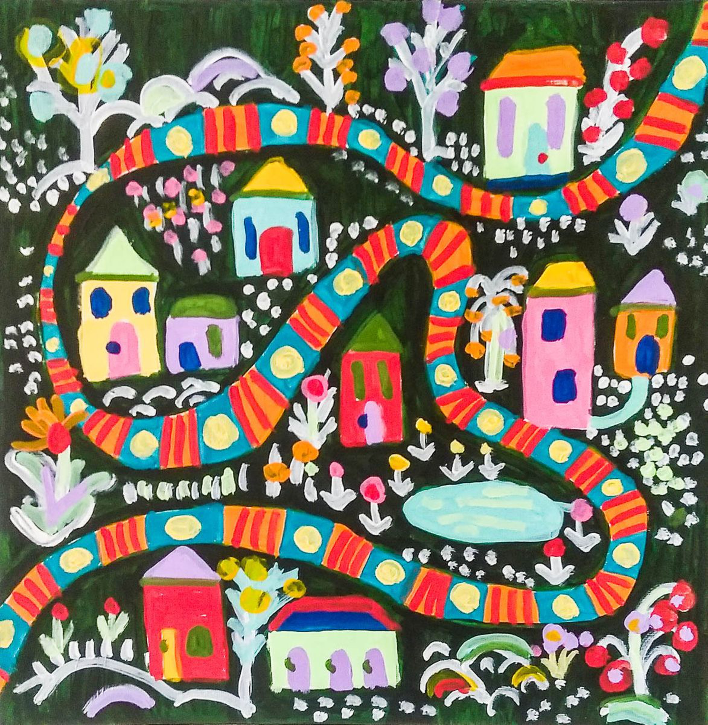 Trippy Town Acrylic Painting By Paula Di Leo Artfinder