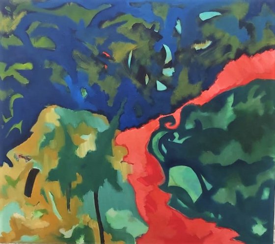 The Red Path -  semi abstract Fauvist Painting