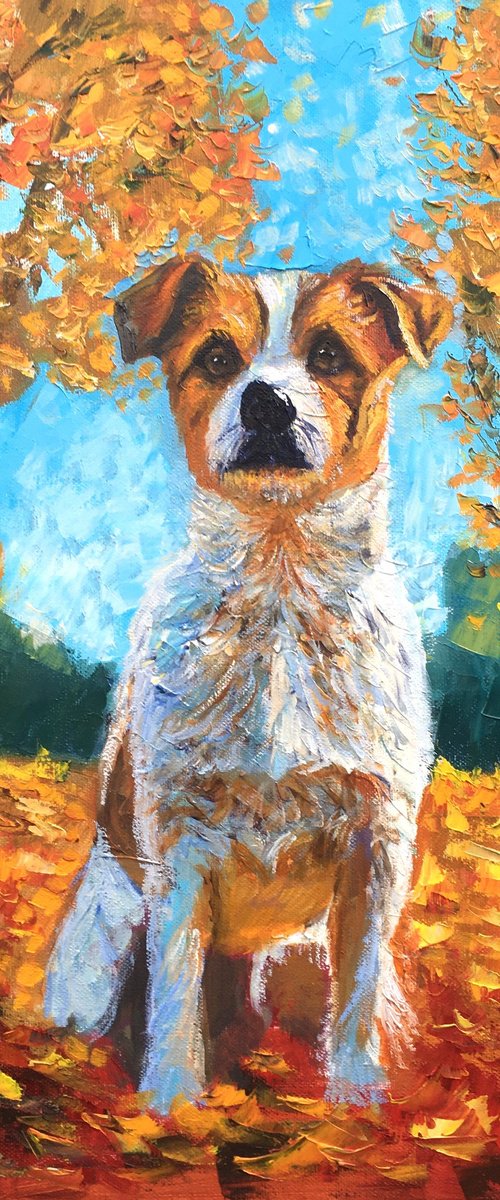 Dog in an autumn landscape 2 by Elena Sokolova