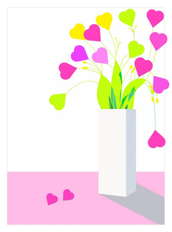 Abstract bouquet of flowers love pink green