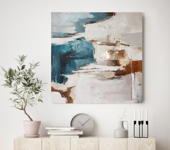 "Sobriety 3" Blue gold brown abstract art