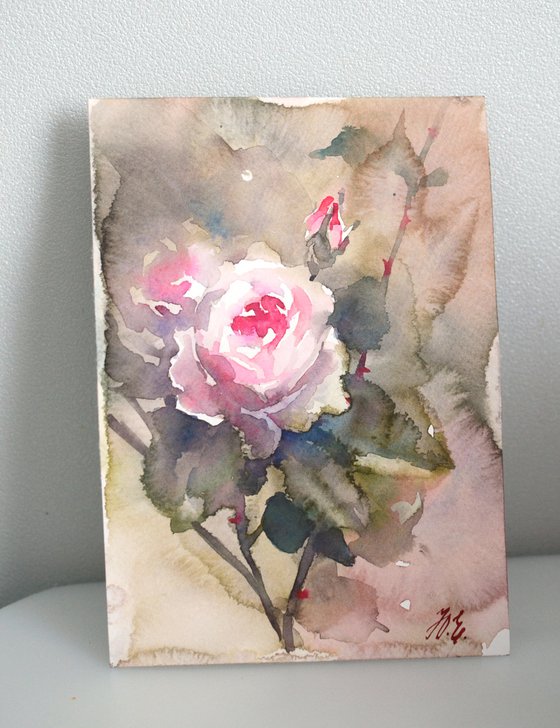Watercolor rose Garden Nature gift