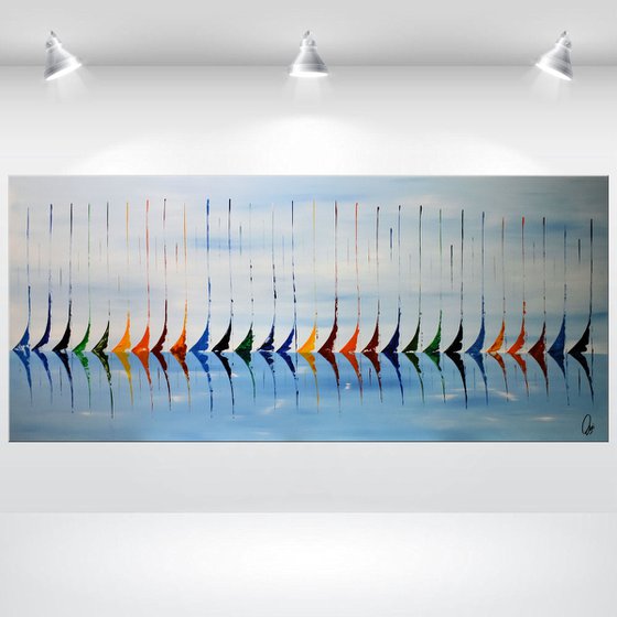 Regatta ll - XXL  Abstract- Colourfull Sailboat Painting- Large Acrylic Art Canvas Wall Art Ready to hang