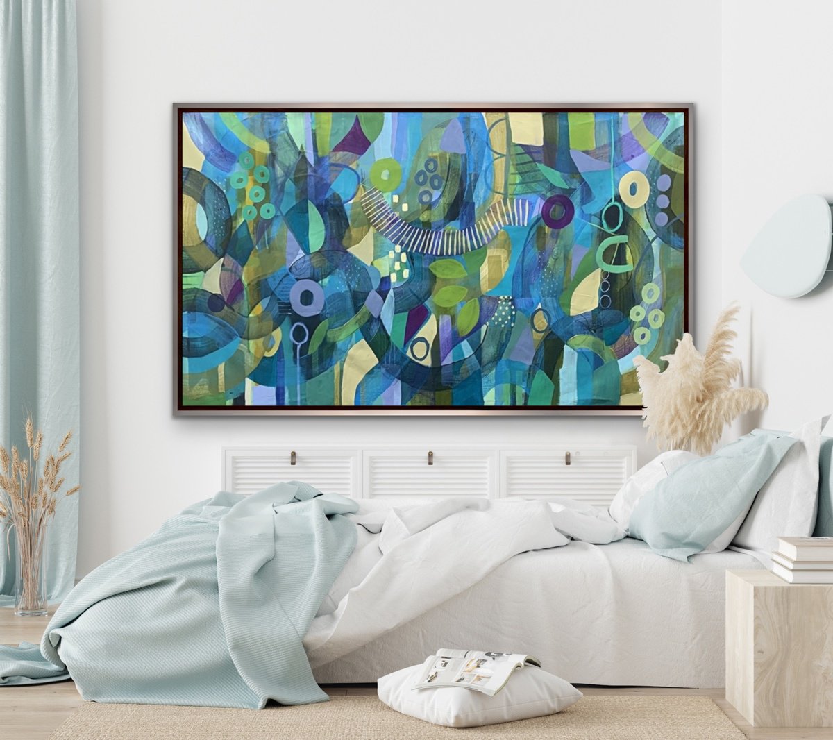 Organic Abstract Acrylic Painting By Rashna Hackett, 61 X 36", Shifting Waves, Original Artwork