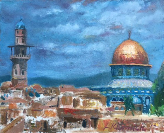 Cityscape oil painting Old Jerusalem Original  Painting WESTERN WALL 20" Realism Art