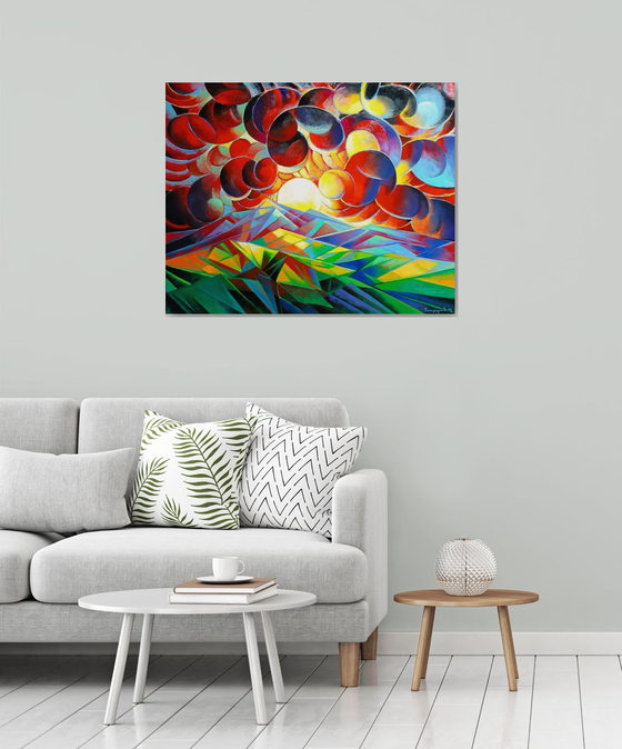 Sunset (100x80cm, cubism, oil painting)