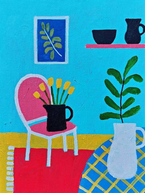 Interior Still Life with a Pink Chair by Jan Rippingham