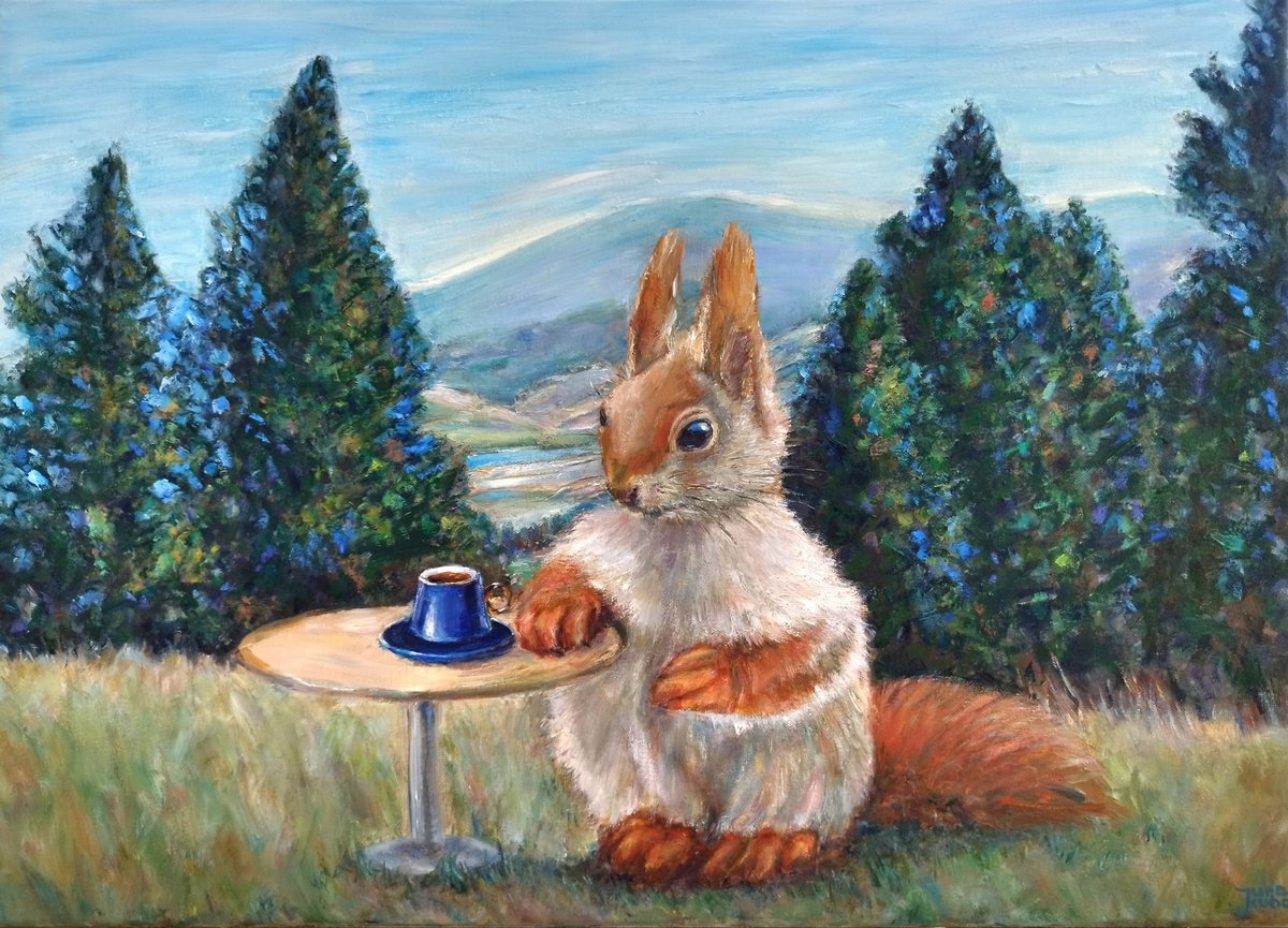 Photorealistic Oil Painting , Squirrel In The Canadian Landscape By Jura Kuba Art, 28 X 20, Artwork For Sale On Artfinder