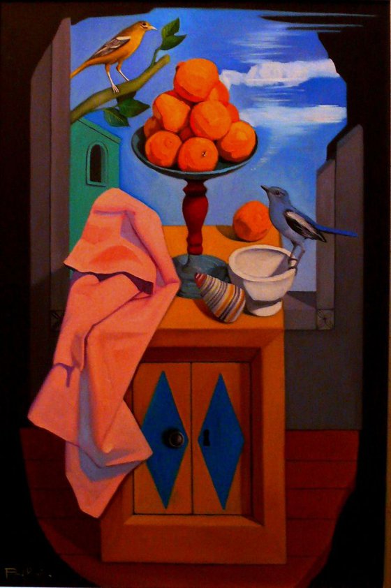 Still Life With Oranges And Birds