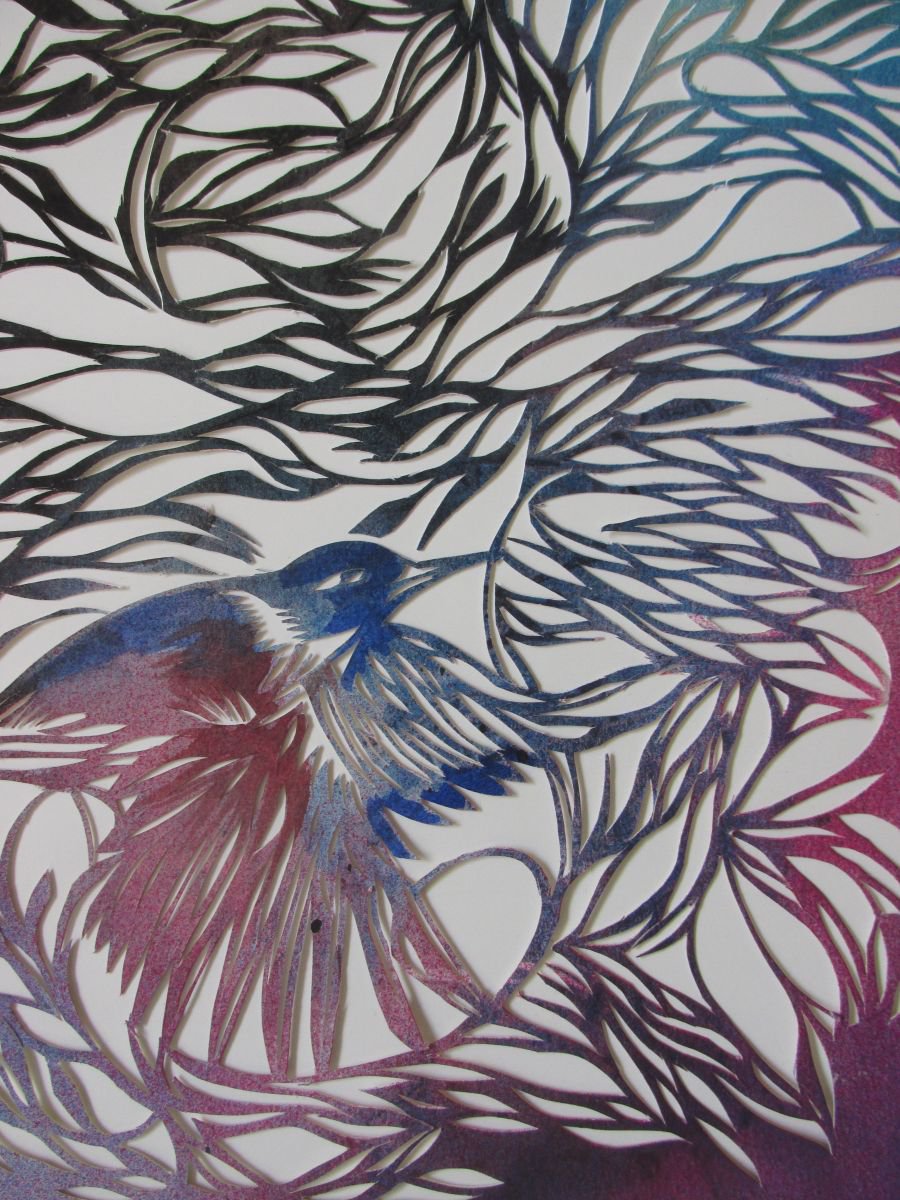 Animal Watercolour By Alfred Ng, 12 X 15, June Bird Paper Cut, Original Artwork