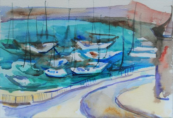 Ramsgate Marina View Sketch / Plein-air Watercolour Seascape Painting.