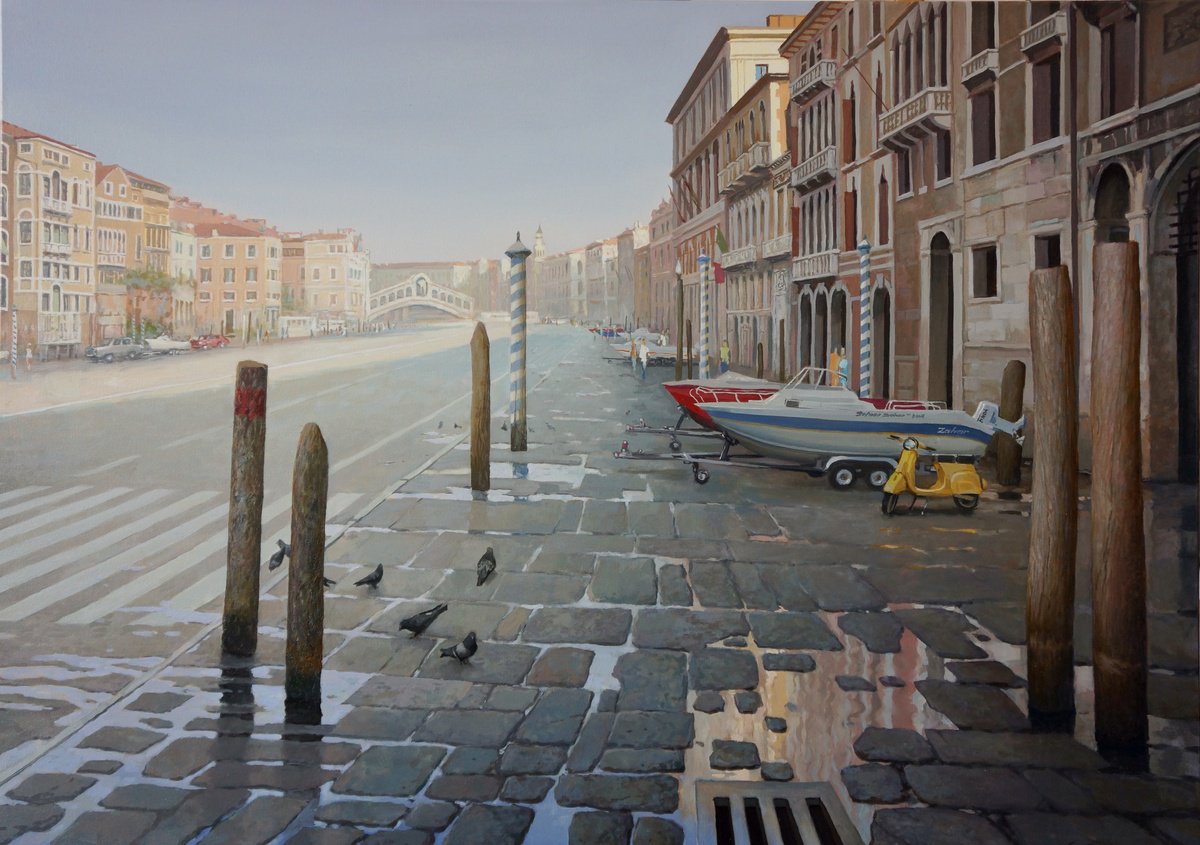 Photorealistic Cityscapes Oil Painting By Sergej Sologub, 55 X 39", Venedig. Canale Grande, Original Artwork