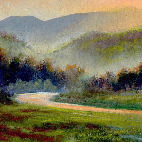 Misty mountain stream landscape