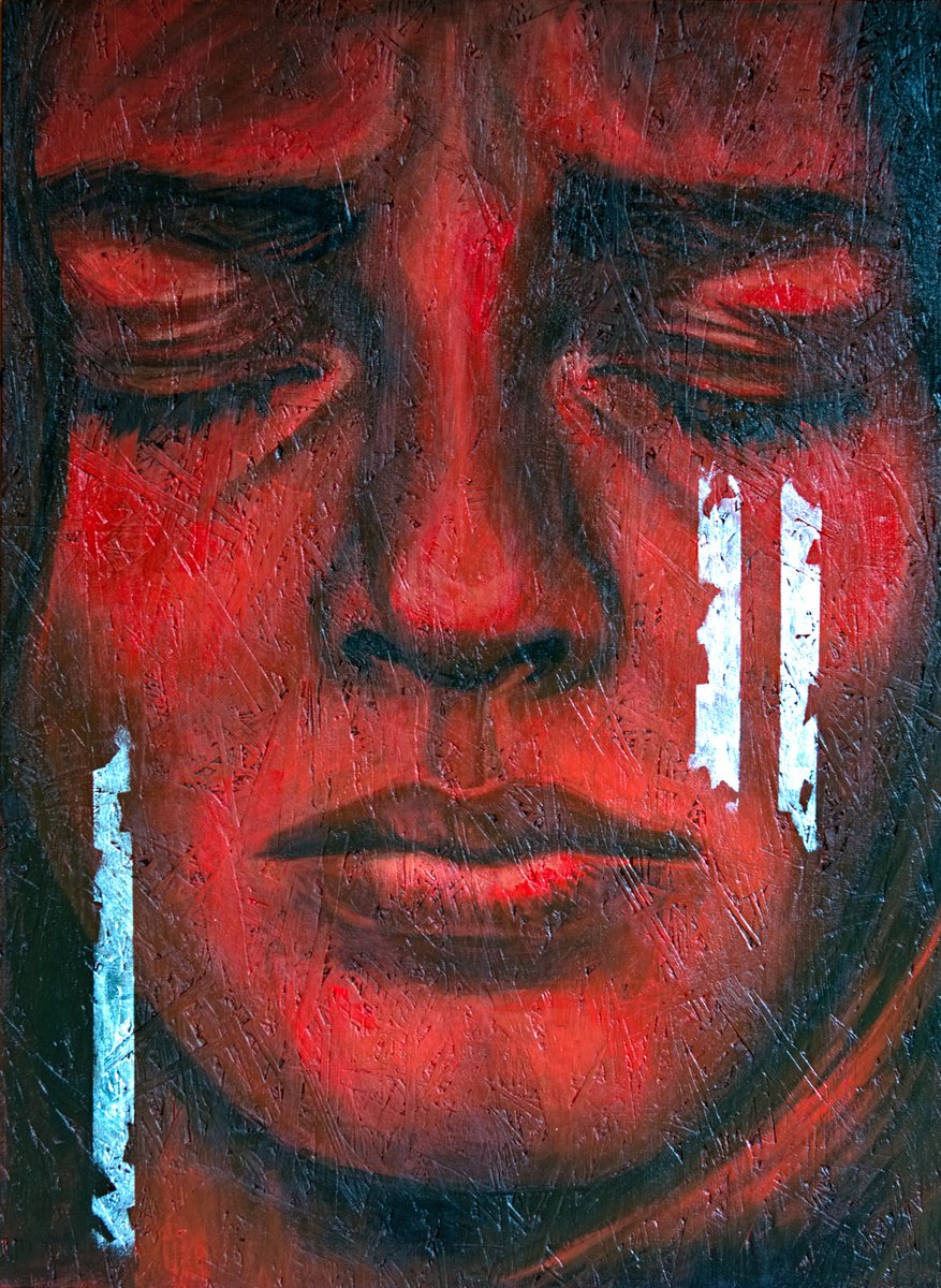 Expressive Portrait Acrylic Painting By Artmoods Tp, 24 X 31, Erase It, Original Artwork