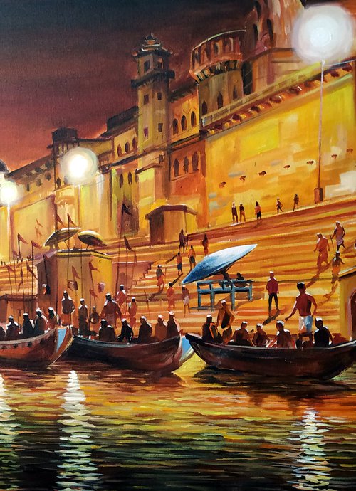 Varanasi Ghats At Night by Samiran Sarkar