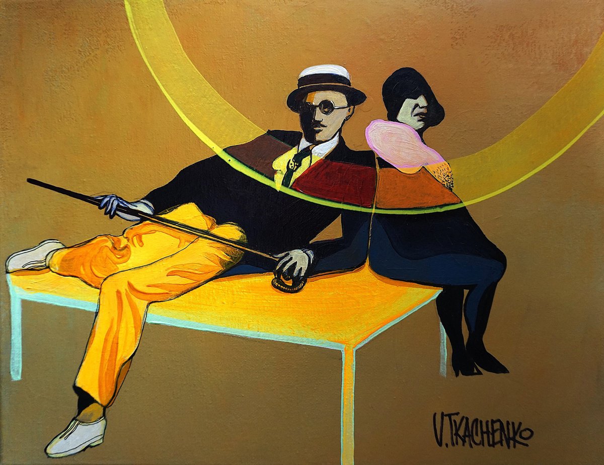 Organic Portrait Acrylic Painting By Victor Tkachenko, 14 X 11", Pendulum, Original Artwork