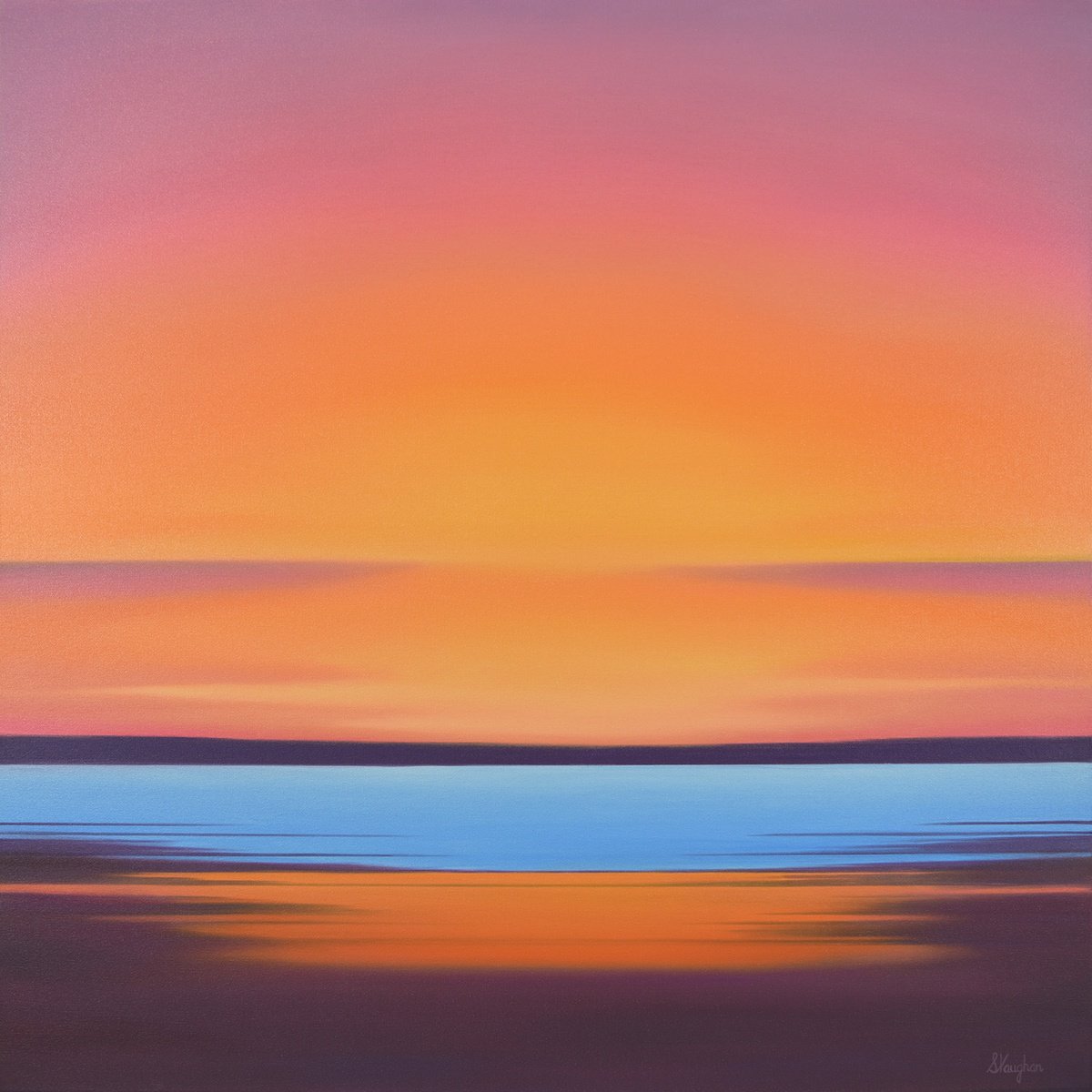Impressionistic Landscape Oil Painting By Suzanne Vaughan, 30 X 30", Coastal Sunset, Original Artwork