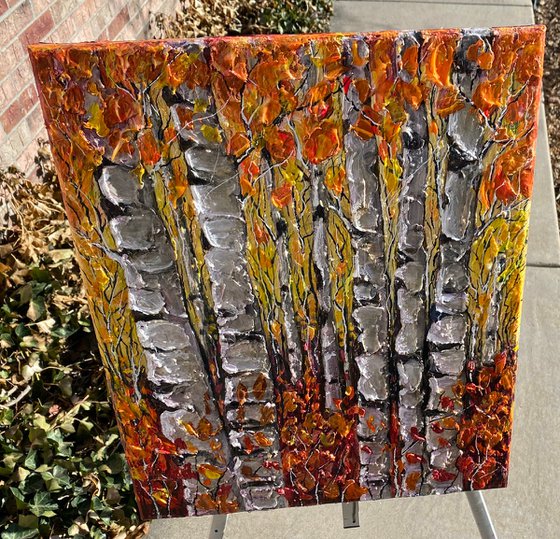 The Golden Birch-Trees - Original Painting  (palette knife)