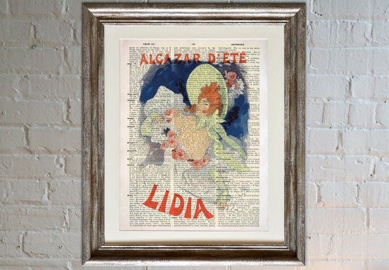 Alcazar d'Ete Lidia - Collage Art Print on Large Real English Dictionary Vintage Book Page