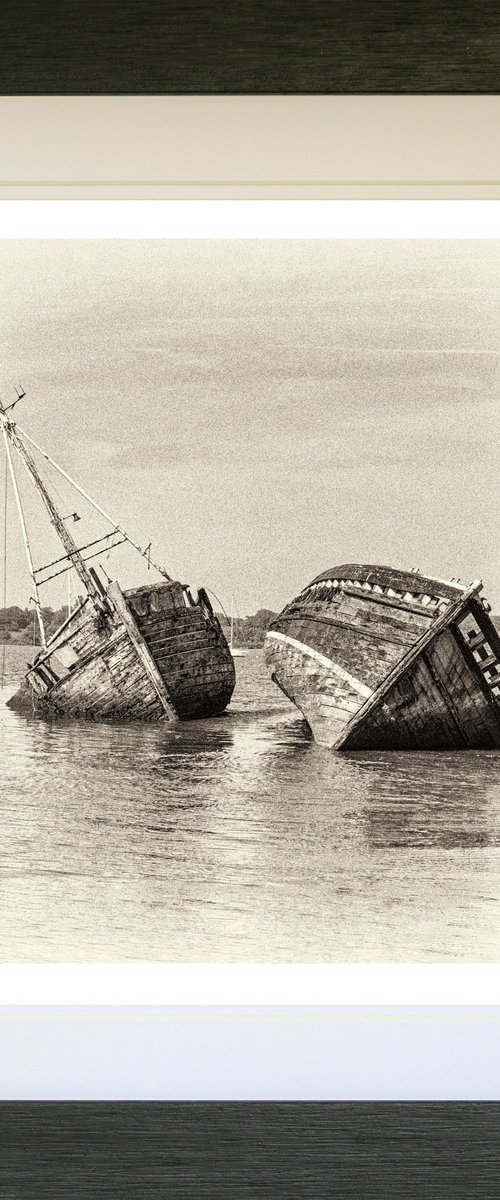 Pin Mill Wreck X2 (B&W) Framed by Michael McHugh