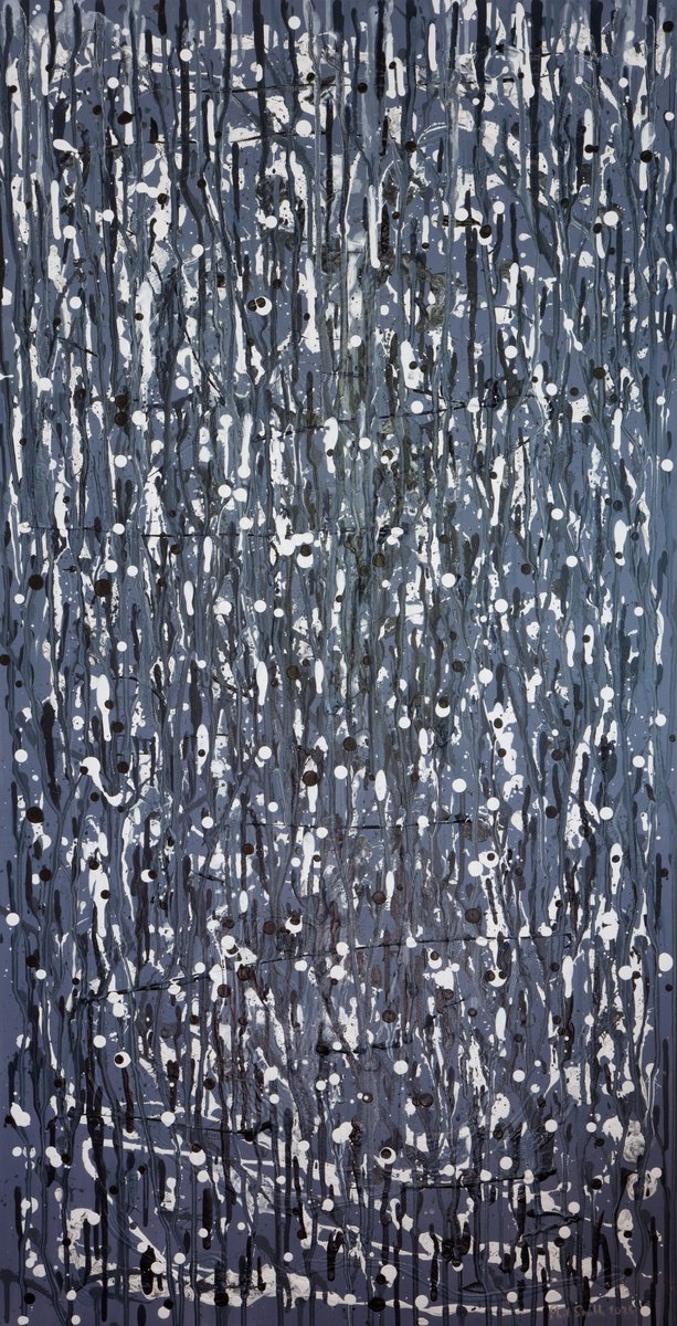 Organic Abstract Acrylic Painting By Phil Smith, 26 X 50", Monochrome Abstract 4, Original Artwork