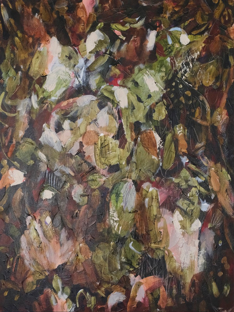 Expressive Abstract Acrylic Painting By Egle Ra, 28 X 38, Wild Raspberries, Original Artwork