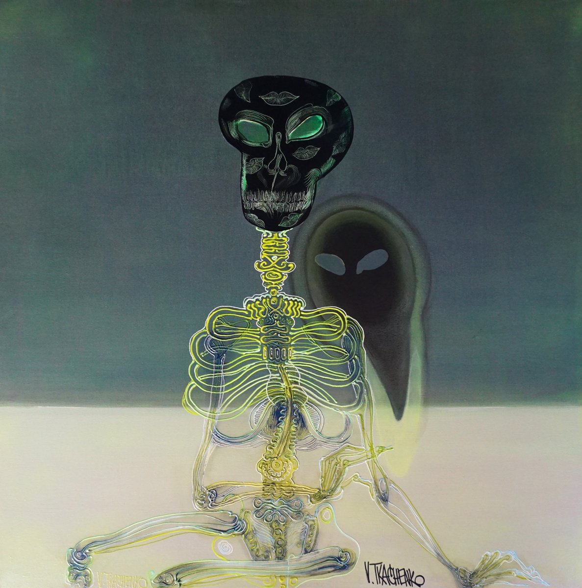 Organic Portrait Acrylic Painting By Victor Tkachenko, 30 X 30", Kiss Collector, Original Artwork