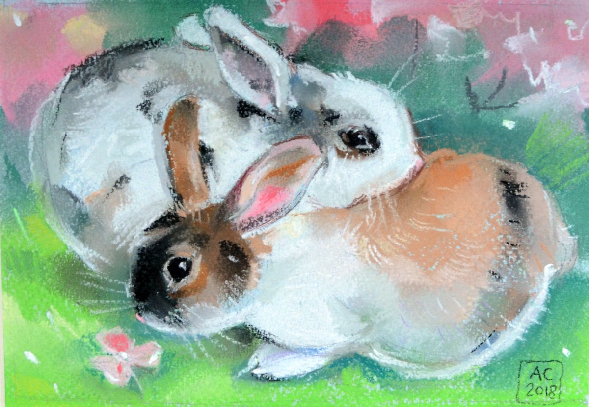 Painting with two rabbits by Alexandra Sergeeva