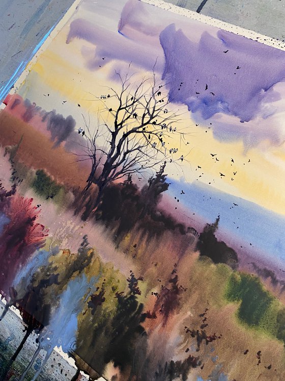 Watercolor “Autumn landscape” perfect gift
