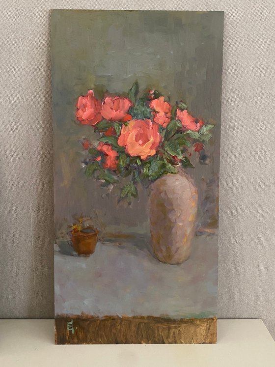 Still Life with Coral Roses