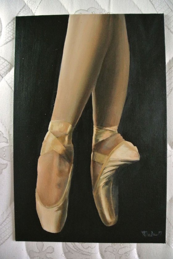 'Pointe' , Ballet Shoes, Ballet Painting, Ballerina, Dance, Framed and Ready to Hang