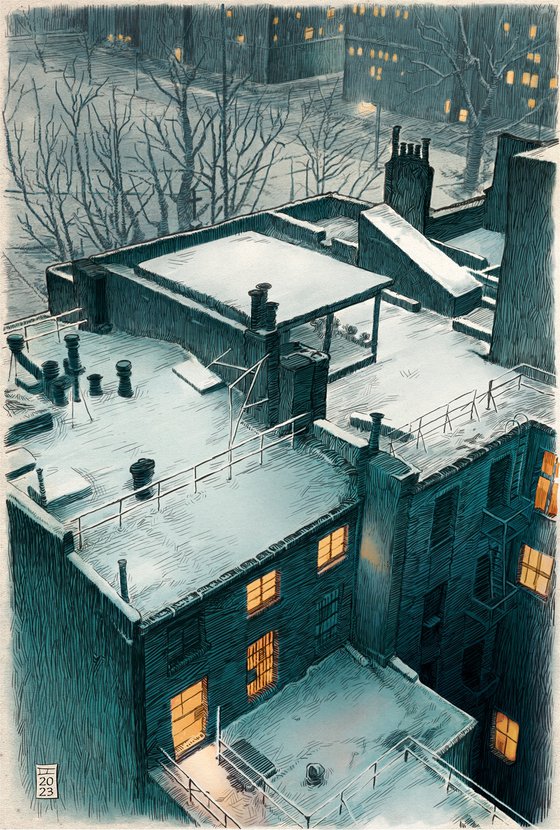 Winter Rooftops - A3 limited edition Giclee print