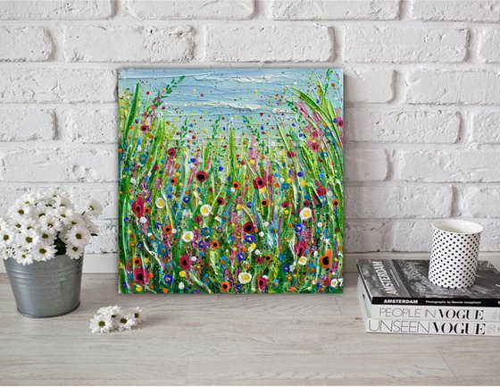 Spring Meadow - Abstract Floral Painting, Palette Knife, Acrylic