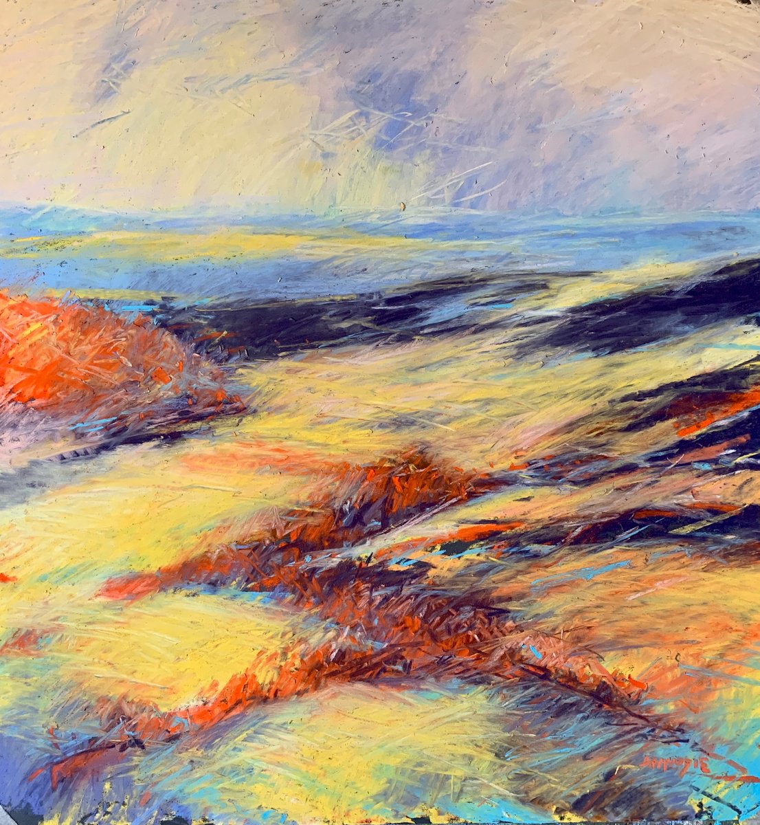 Impressionistic Landscape Pastel Drawing By Andrew Moodie, 20 X 20, Horcum Heat, Original Artwork