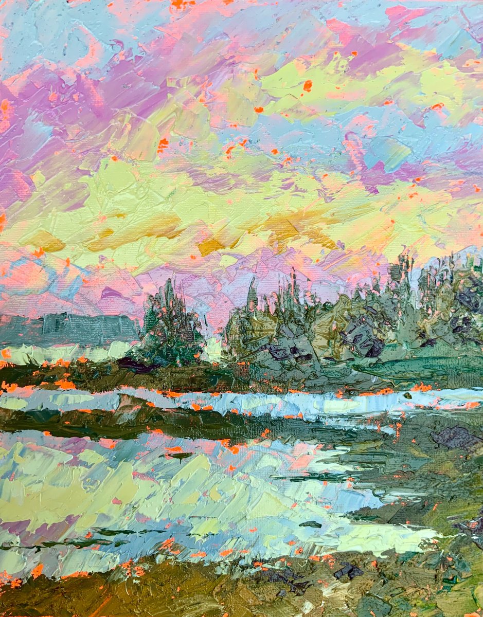 Purple Sunrise - lake, sunrise, pine forest by Alexandra Jagoda (Ovcharenko)