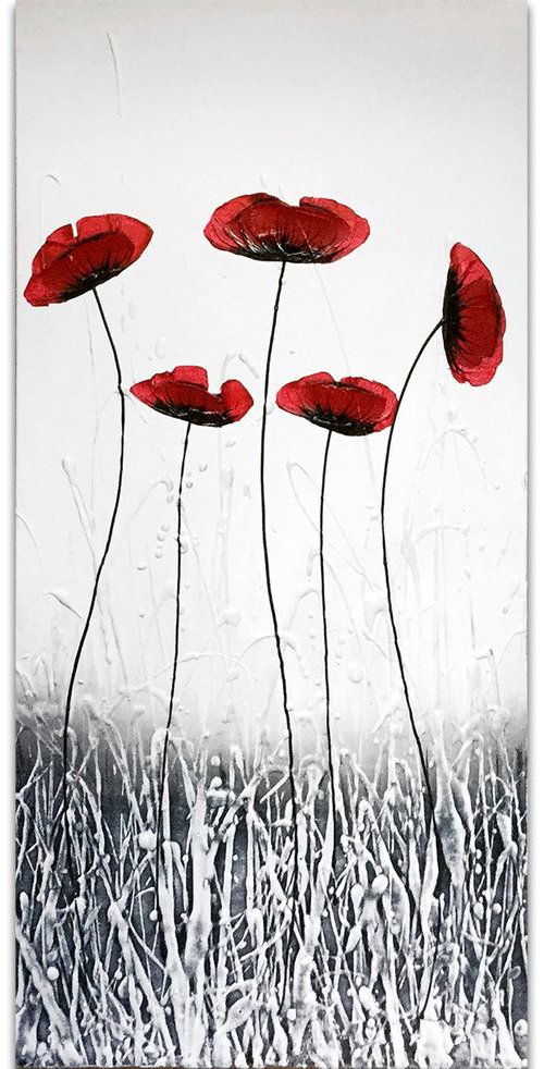 Black White Poppies Triptych by Carol Wood