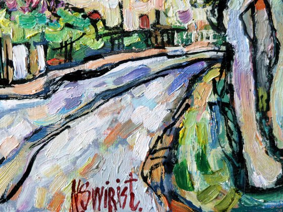 Road with plane trees.